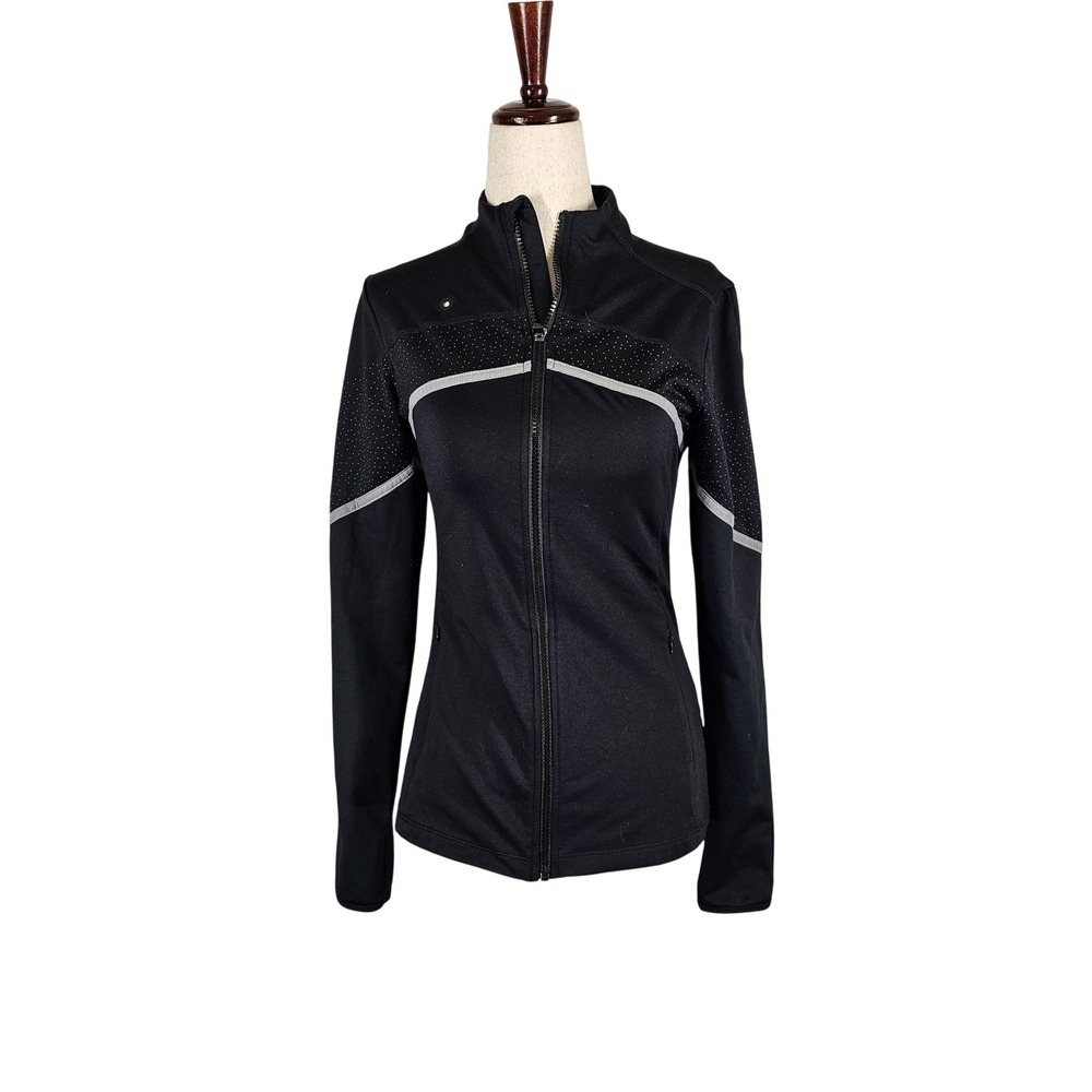 Fabletics Jacket Womens XS Black Track Full Zip Polka Dot Softshell Athletic